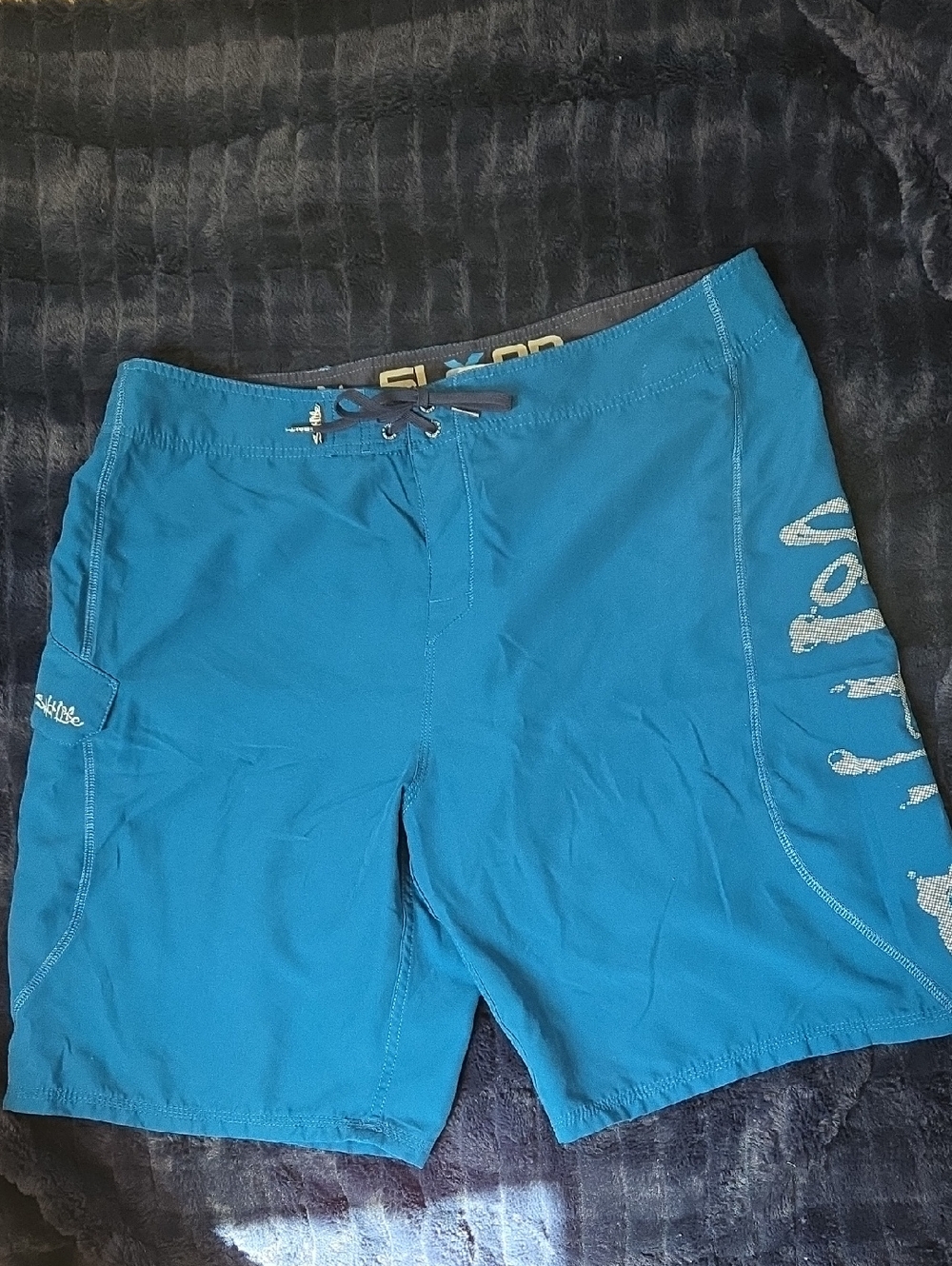 Salt Life Teal-Blue Board Shorts with Side Script Size 38